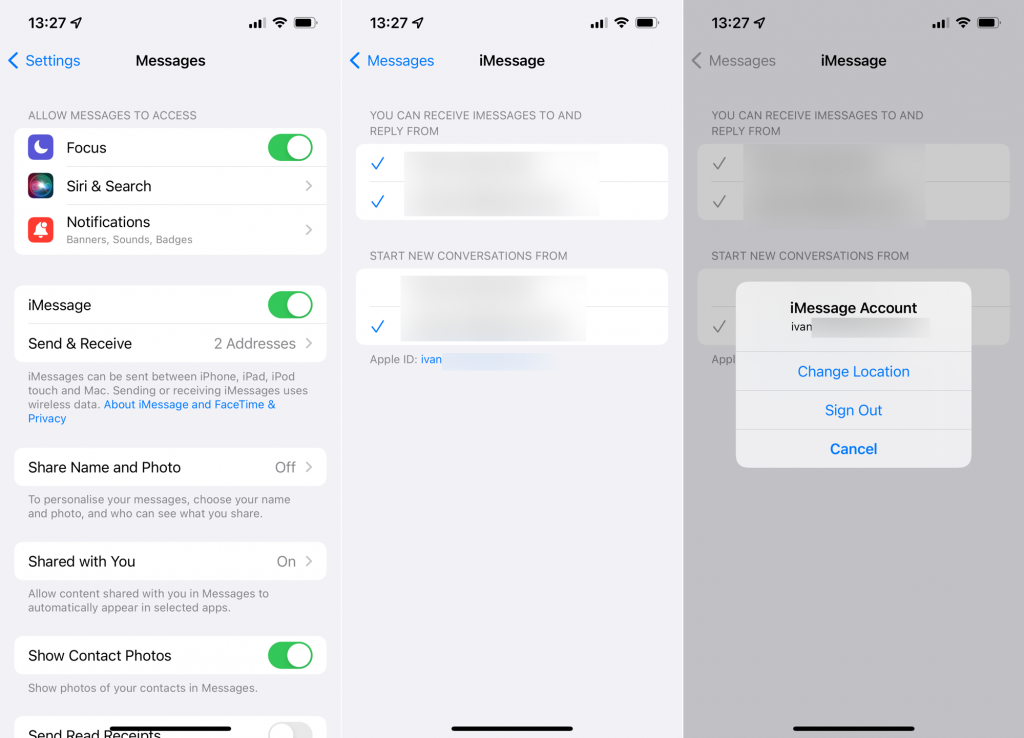 Fix: "Meddelanden i iCloud är inte tillgängligt eftersom iCloud- och iMessage-konton är olika"