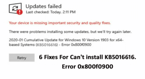 6 rettelser til Kan ikke installere KB5016616. Fejl 0x800f0900