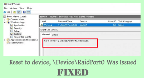 8 oprav pro „Resetovat na zařízení, bylo vydáno \Device\RaidPort0“