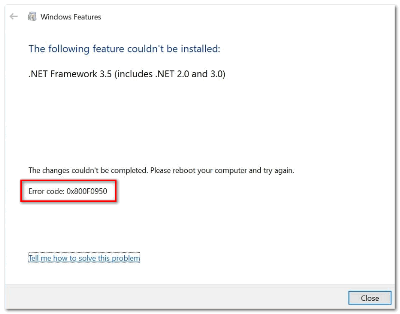 .NET framework 3.5 installationsfel 0x800f0950 [7 FIXAR]