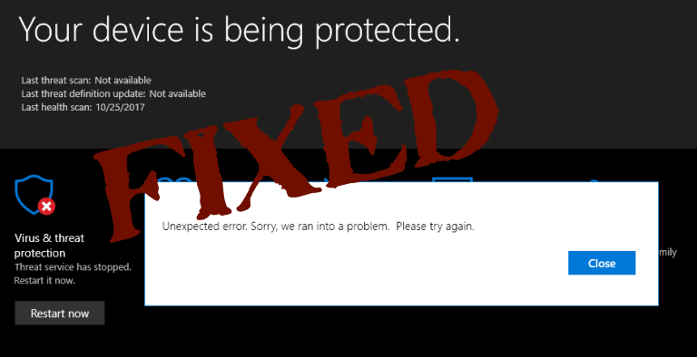 [LØST] Windows 10 Defender Unexpected Error og Microsoft Defender Threat Service har stoppet feil