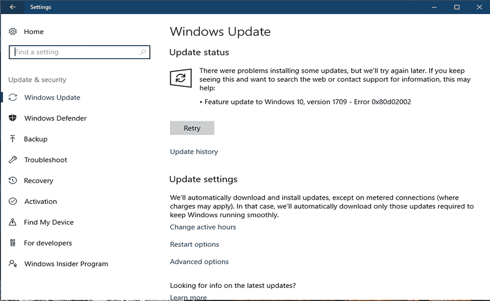 Topp 5 lösningar för att fixa Windows Update Error 0x80d02002 i Windows 10