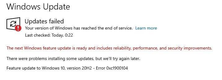 FIXAT: Windows 10 Update Error 0xc1900104