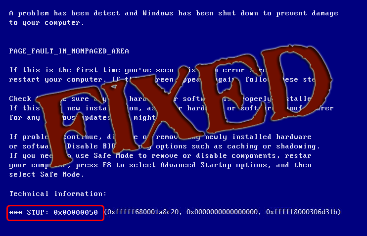 Виправте код помилки синього екрана 0x00000050 Windows 8