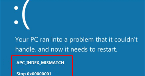 Hogyan javítható ki az APC_INDEX_MISMATCH kék képernyő hiba (0x00000001) Windows 10 rendszeren?