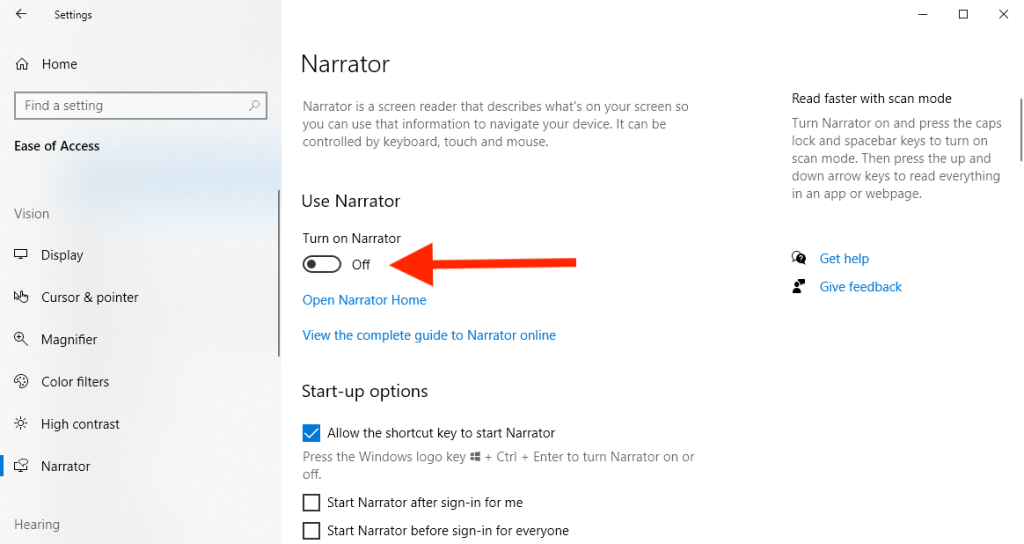Hogyan lehet letiltani és engedélyezni a Narrátort a Windows 10 rendszerben?
