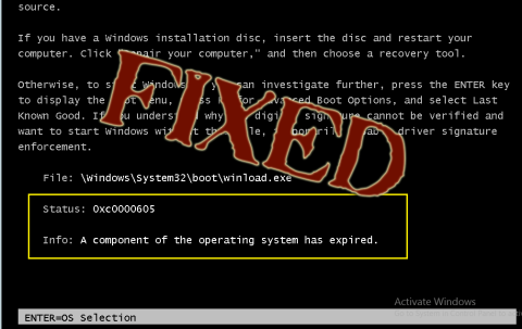 Ako opraviť chybu „Platnosť súčasti operačného systému vypršala“ 0xc0000605?