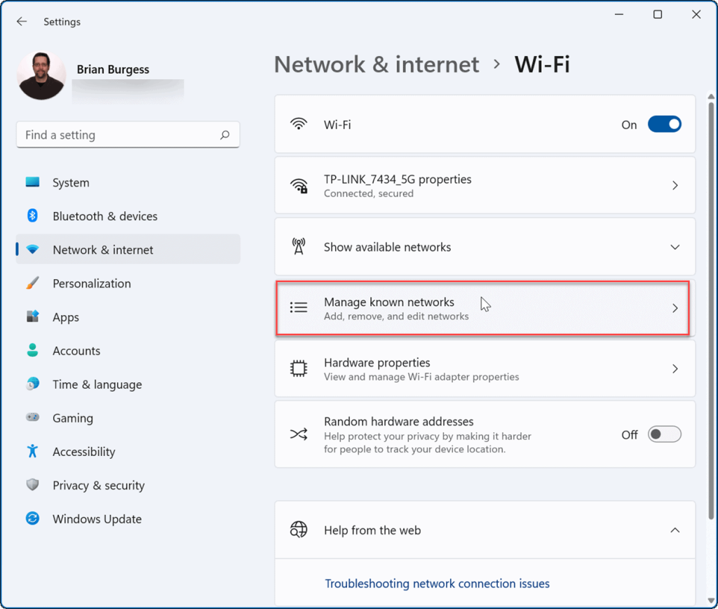 Wi-Fi hálózat elfelejtése Windows 11 rendszeren