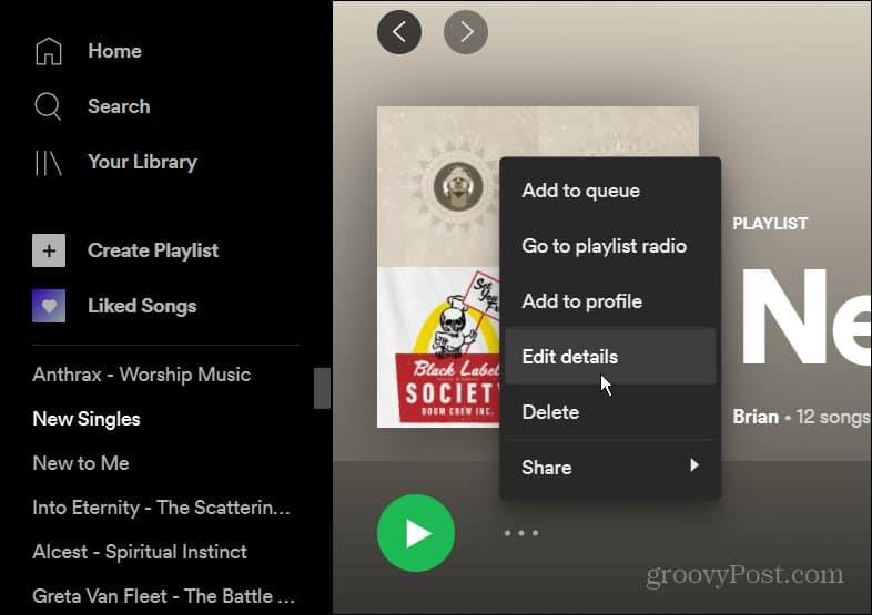 A Spotify lejátszási lista képének megváltoztatása