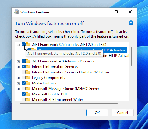 A .NET Framework 2.0 és 3.5 engedélyezése Windows 11 rendszerben