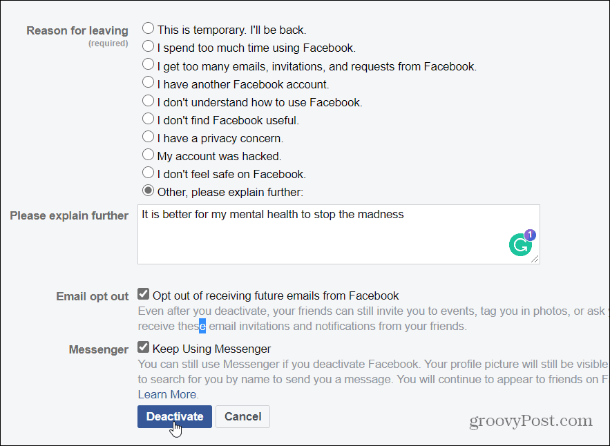 Hogyan lehet deaktiválni Facebook-fiókját, de megtartani a Facebook Messengert