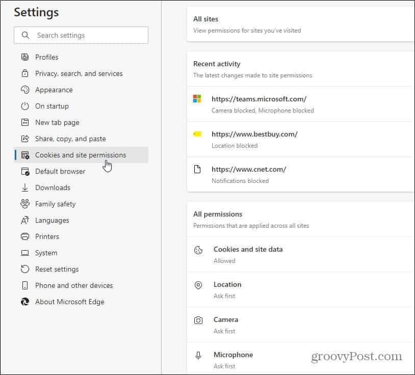 Як увімкнути або вимкнути дозволи сайту в Microsoft Edge