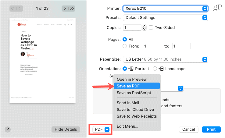 Weboldal mentése PDF formátumban a Safariban