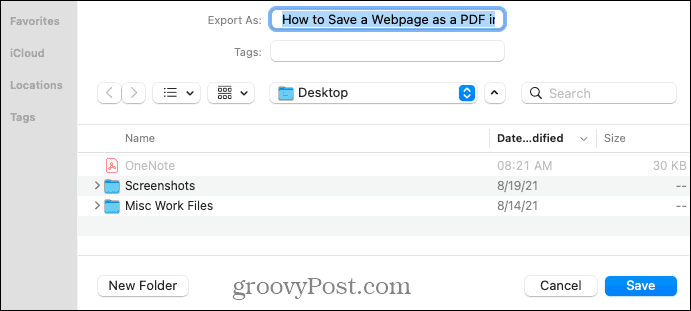 Weboldal mentése PDF formátumban a Safariban