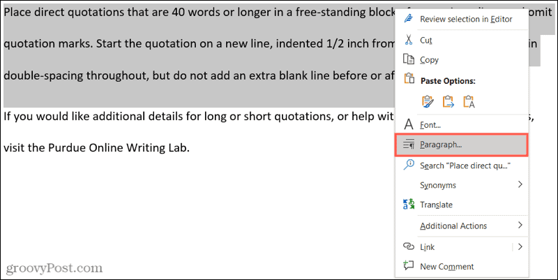 Slik setter du inn et blokksitat i Microsoft Word