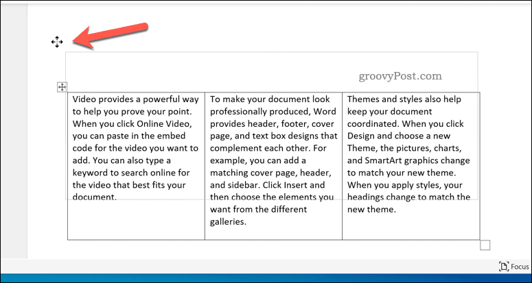 Hvordan flytte en tabell i Word