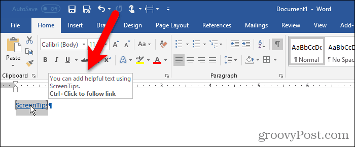 Hvordan jobbe med skjermtips i Microsoft Word