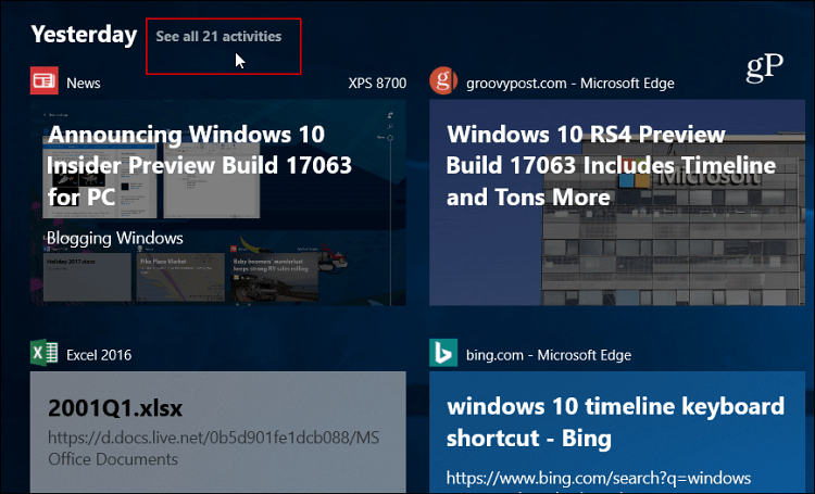 Hur man använder den nya tidslinjefunktionen i Windows 10 i version 1803