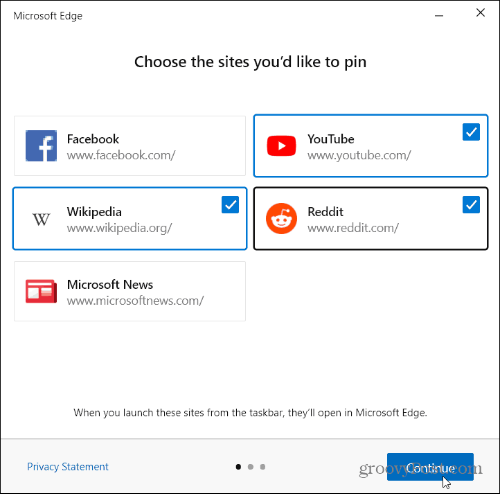 Rögzítse a webhelyeket a Windows tálcára a Microsoft Edge alkalmazásból