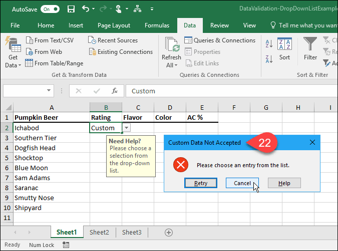 Legördülő listák létrehozása a Microsoft Excel adatellenőrzésével