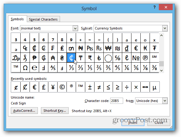 Sett inn Cent-symbolet i Microsoft Word med hurtigtast