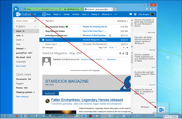 Jak připnout Outlook.com na hlavní panel Windows