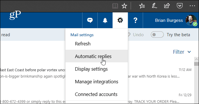 Lag automatiske svar i Outlook.com og Windows 10 Mail App