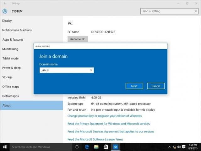 Hvordan koble en Windows 10 PC til et domene