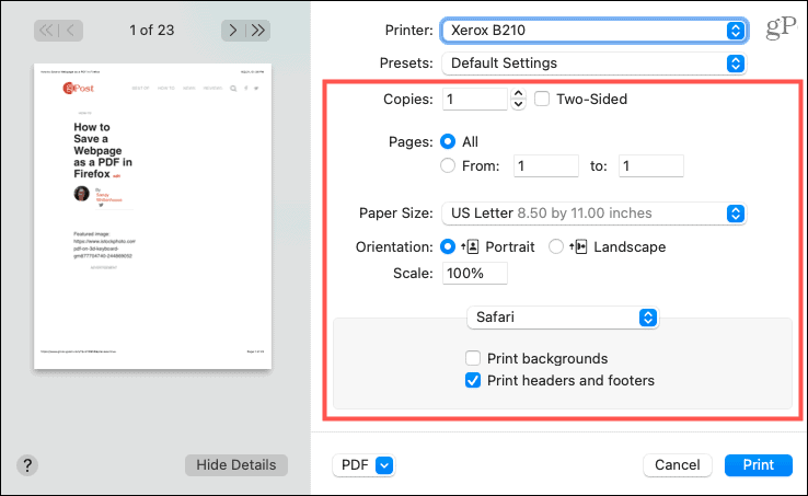 Weboldal mentése PDF formátumban a Safariban