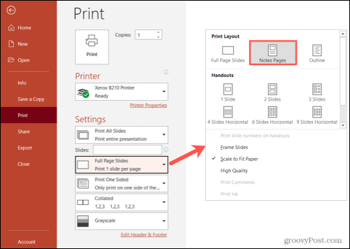 PowerPoint diavetítés nyomtatása jegyzetekkel és anélkül