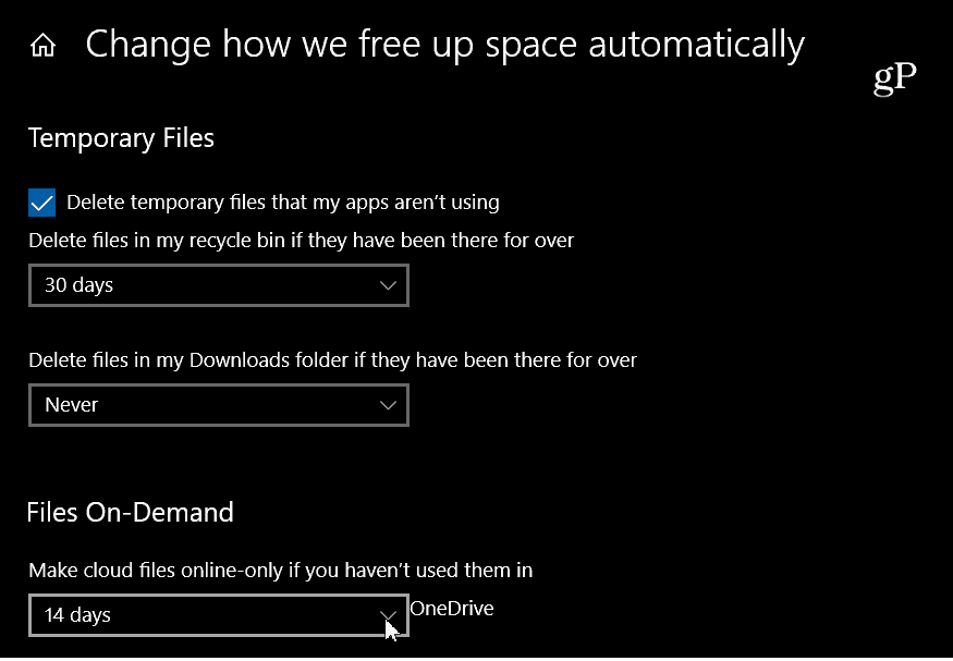 Lag OneDrive-filer On-Demand Online-Only i Windows 10 automatisk