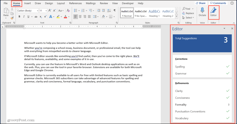 Hvordan skrive bedre med Microsoft Editor i Word