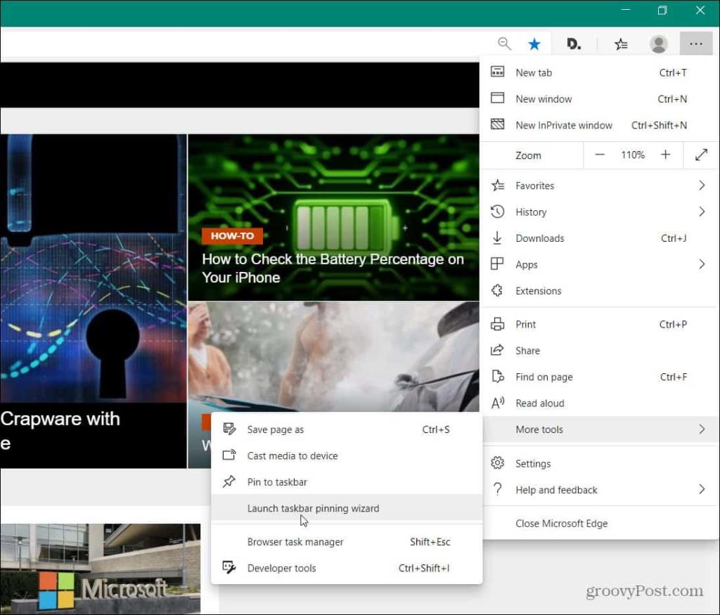 Připněte webové stránky na hlavní panel Windows z Microsoft Edge