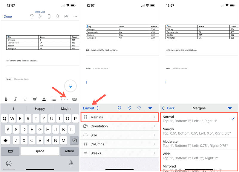 A margók módosítása a Microsoft Wordben