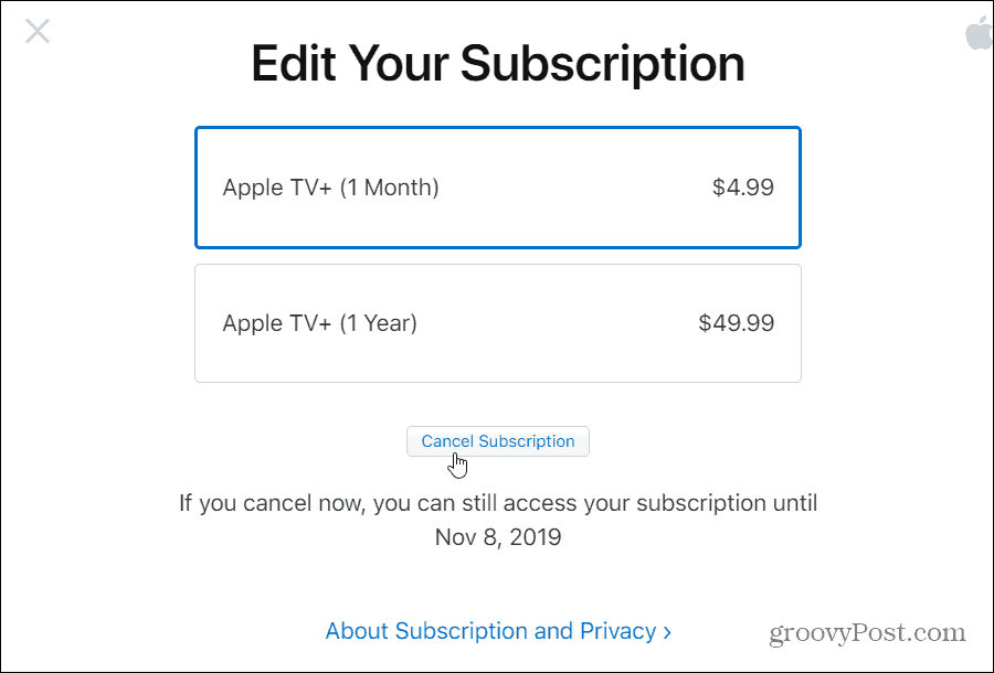 Apple TV+ előfizetés lemondása