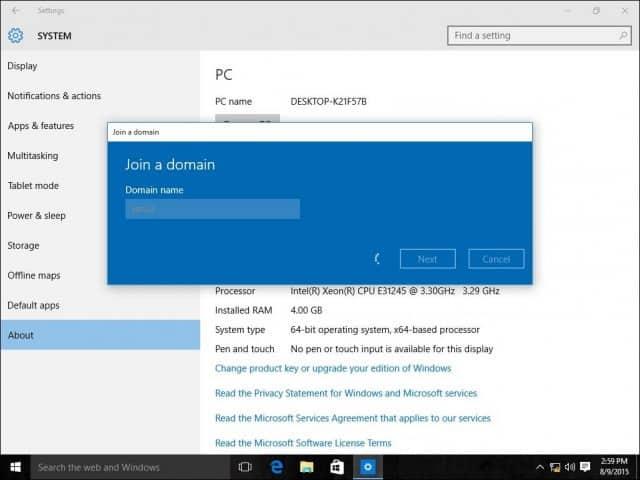 Hvordan koble en Windows 10 PC til et domene