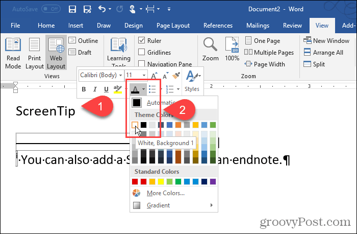 Hvordan jobbe med skjermtips i Microsoft Word