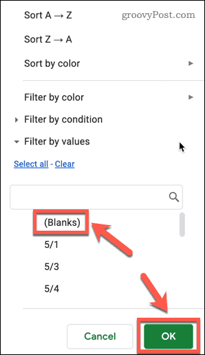 Hur man tar bort tomma rader i Google Sheets