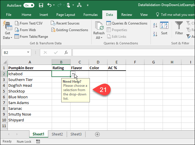 Legördülő listák létrehozása a Microsoft Excel adatellenőrzésével