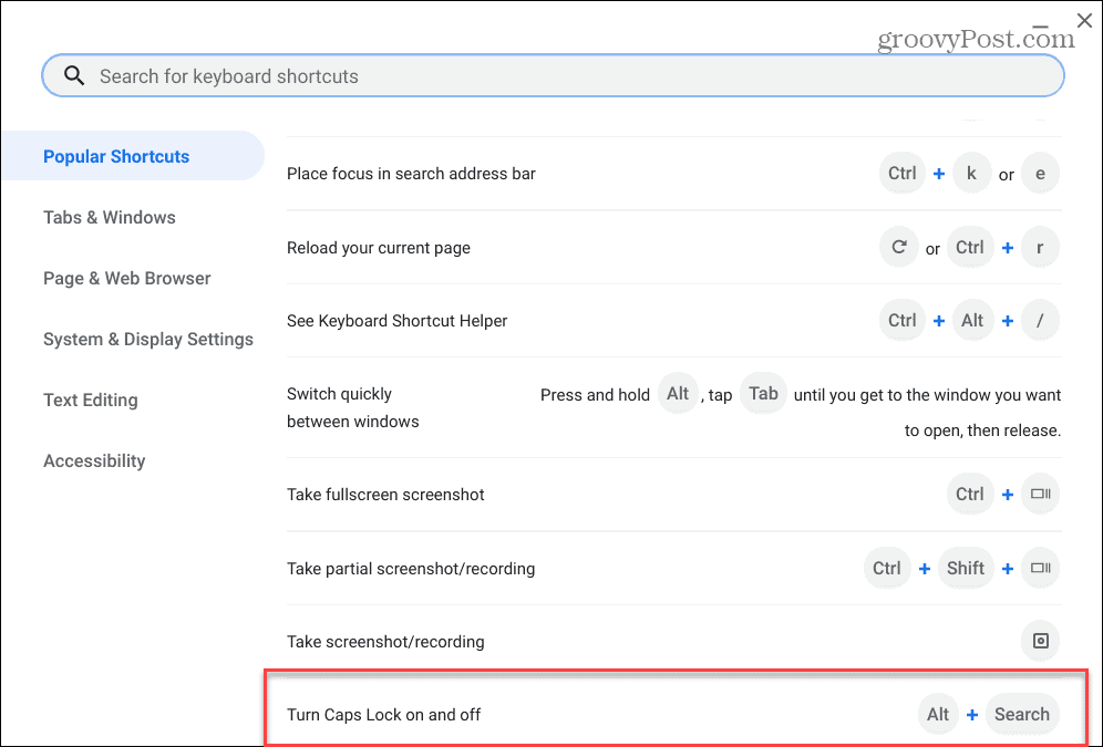 A Caps Lock be- és kikapcsolása Chromebookon