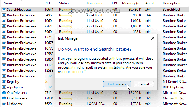 Panel vyhľadávania v systéme Windows 11 nefunguje