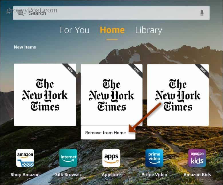 Odstráňte položky z domovskej obrazovky Kindle Fire