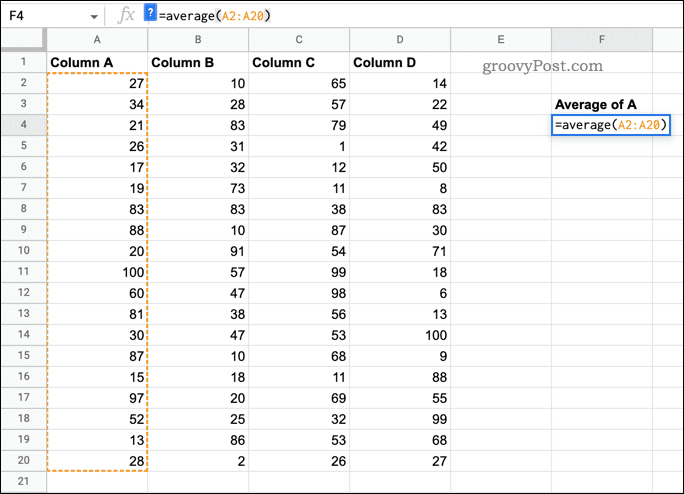 Slik beregner du gjennomsnitt i Google Sheets