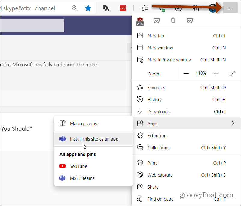 A Microsoft Teams webalkalmazásként (PWA) telepítése Windows 10 rendszeren