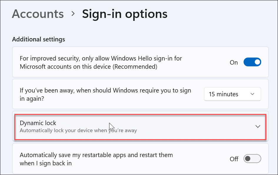 A Dynamic Lock használata Windows 11 rendszeren