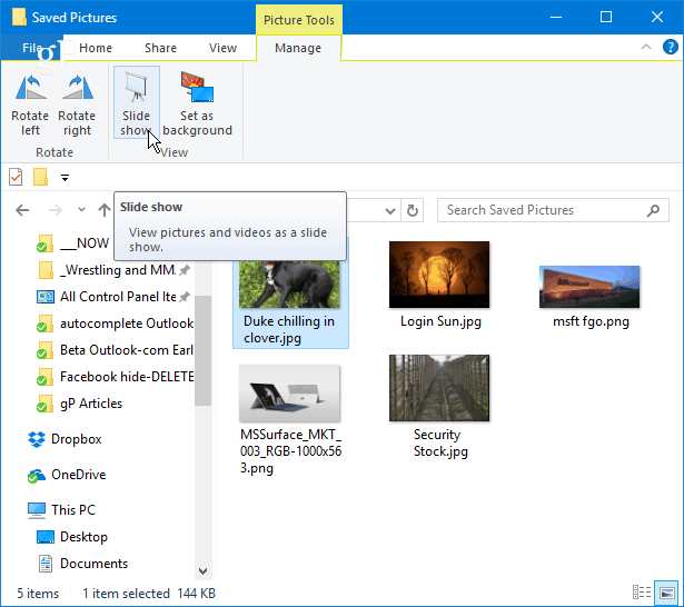 Hur man spelar ett bildspel i Windows 10 från File Explorer