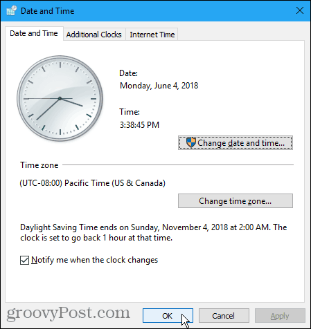 Slik synkroniserer du klokken i Windows 10 med Internett eller Atomic Time