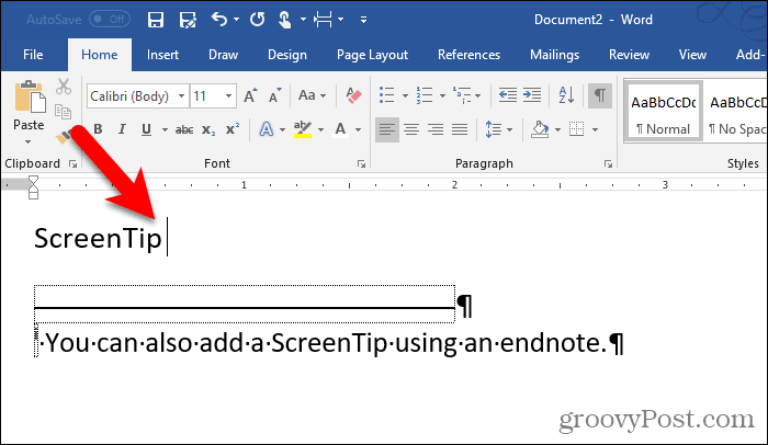 Hvordan jobbe med skjermtips i Microsoft Word