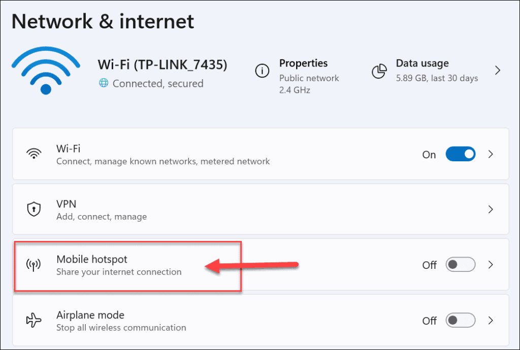 Mobil hotspot létrehozása Windows 11 rendszeren