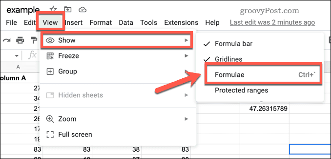 Slik viser du formler i Google Sheets